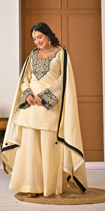 Shiny Cream Roman Silk Diamond Work Salwar Suit | Jump Suits, Salwar suit, Casual Suits, Creative suits, Designer Suits, Palazzo Suits, Party Wear Suits, Patiala Suits, Straight Suits