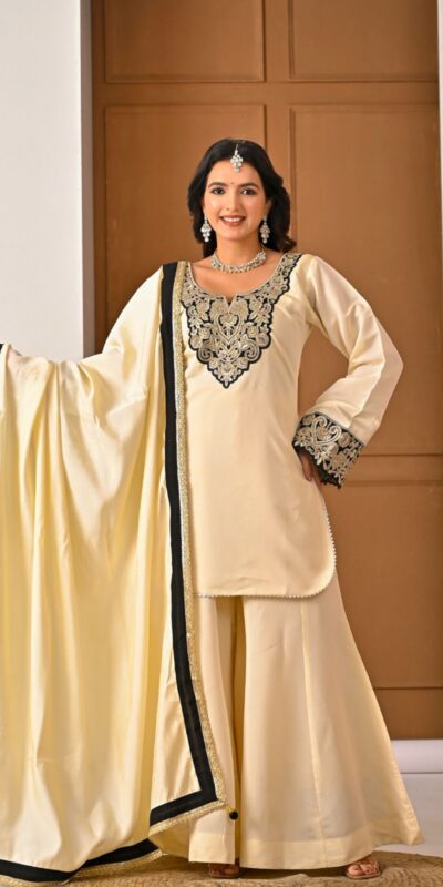 Shiny Cream Roman Silk Diamond Work Salwar Suit | Jump Suits, Salwar suit, Casual Suits, Creative suits, Designer Suits, Palazzo Suits, Party Wear Suits, Patiala Suits, Straight Suits