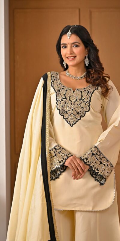 Shiny Cream Roman Silk Diamond Work Salwar Suit | Jump Suits, Salwar suit, Casual Suits, Creative suits, Designer Suits, Palazzo Suits, Party Wear Suits, Patiala Suits, Straight Suits