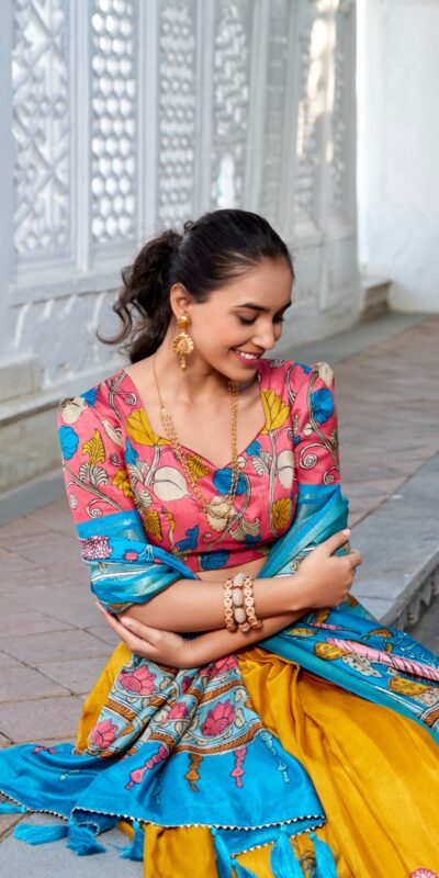 Sky Blue Dola Silk Print Zari Border Lehenga Choli | Lehenga, Bollywood Lehenga, Creative Lehenga, Designer Lehenga, Embroidered Lehenga, Party Wear Lehenga