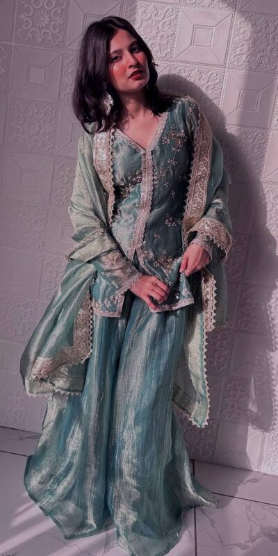 Sky Blue Fandy Silk Sequins Work Salwar Suit | Jump Suits, Tops & Bottoms, Track Suits, Salwar suit, Casual Suits, Creative suits, Designer Suits, Palazzo Suits, Party Wear Suits, Patiala Suits, Straight Suits, Trendy Wear