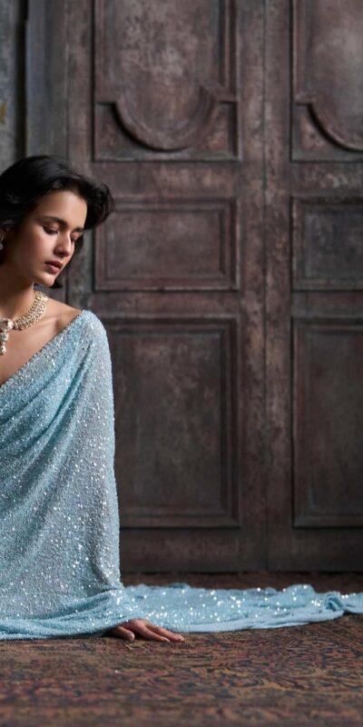 Sky Blue Georgette Khichdi Sequence Work Saree | Sarees, Bollywood Sarees, Creative Sarees, Designer Sarees, Embroidered Sarees, Ethnic Saree, Modern Digital sarees, Party Wear Sarees