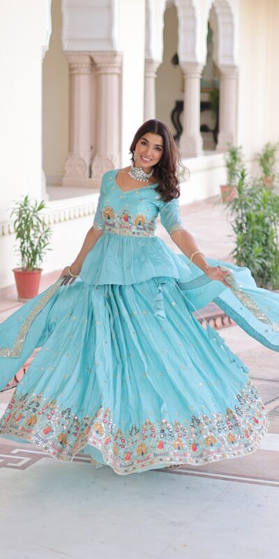 Sky Blue Gold Crush Embroidery Zari Work Lehenga Choli | Lehenga, Bollywood Lehenga, Creative Lehenga, Designer Lehenga, Embroidered Lehenga, Party Wear Lehenga
