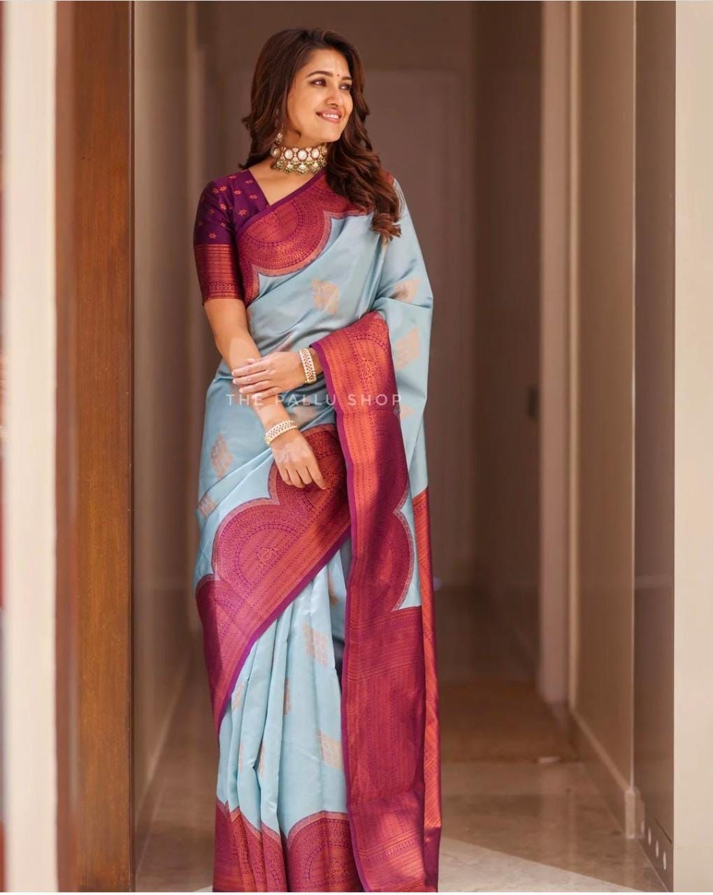 Sky Blue Lichi Silk Jacquard Work Saree | Sarees, Bollywood Sarees, Creative Sarees, Designer Sarees, Embroidered Sarees, Ethnic Saree, Modern Digital sarees, Party Wear Sarees