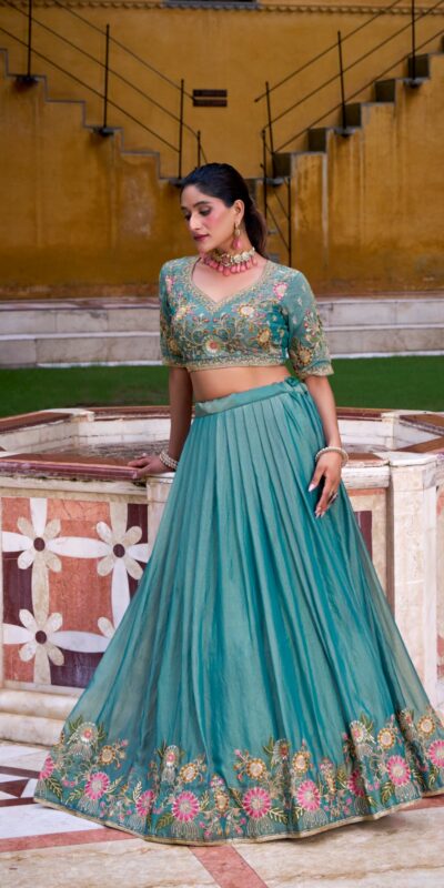 Sky Blue Shimmer Sequins Thread Work Lehenga Choli | Lehenga, Bollywood Lehenga, Creative Lehenga, Designer Lehenga, Embroidered Lehenga, Party Wear Lehenga