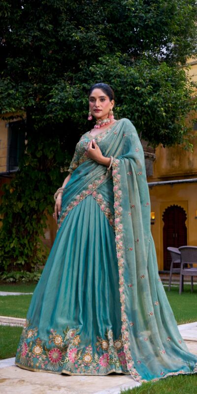Sky Blue Shimmer Sequins Thread Work Lehenga Choli | Lehenga, Bollywood Lehenga, Creative Lehenga, Designer Lehenga, Embroidered Lehenga, Party Wear Lehenga