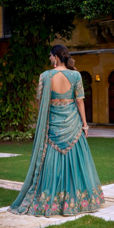 Sky Blue Shimmer Sequins Thread Work Lehenga Choli | Lehenga, Bollywood Lehenga, Creative Lehenga, Designer Lehenga, Embroidered Lehenga, Party Wear Lehenga
