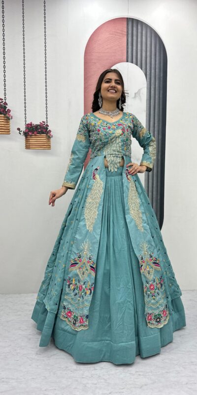 Sky Blue Vichitra Sequence Work Lehenga Choli | Lehenga, Bollywood Lehenga, Creative Lehenga, Designer Lehenga, Embroidered Lehenga, Party Wear Lehenga
