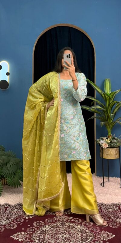 Sky Blue Zimmy Silk Sequence Work Salwar Suit | Jump Suits, Salwar suit, Casual Suits, Creative suits, Designer Suits, Palazzo Suits, Party Wear Suits, Patiala Suits, Straight Suits