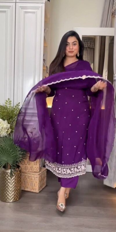 Solid Purple Chinon Silk Embroidery Work Sawlar Suit | Jump Suits, Salwar suit, Casual Suits, Creative suits, Designer Suits, Palazzo Suits, Party Wear Suits, Patiala Suits, Straight Suits