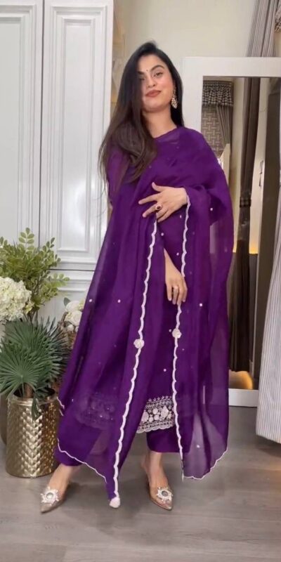 Solid Purple Chinon Silk Embroidery Work Sawlar Suit | Jump Suits, Salwar suit, Casual Suits, Creative suits, Designer Suits, Palazzo Suits, Party Wear Suits, Patiala Suits, Straight Suits
