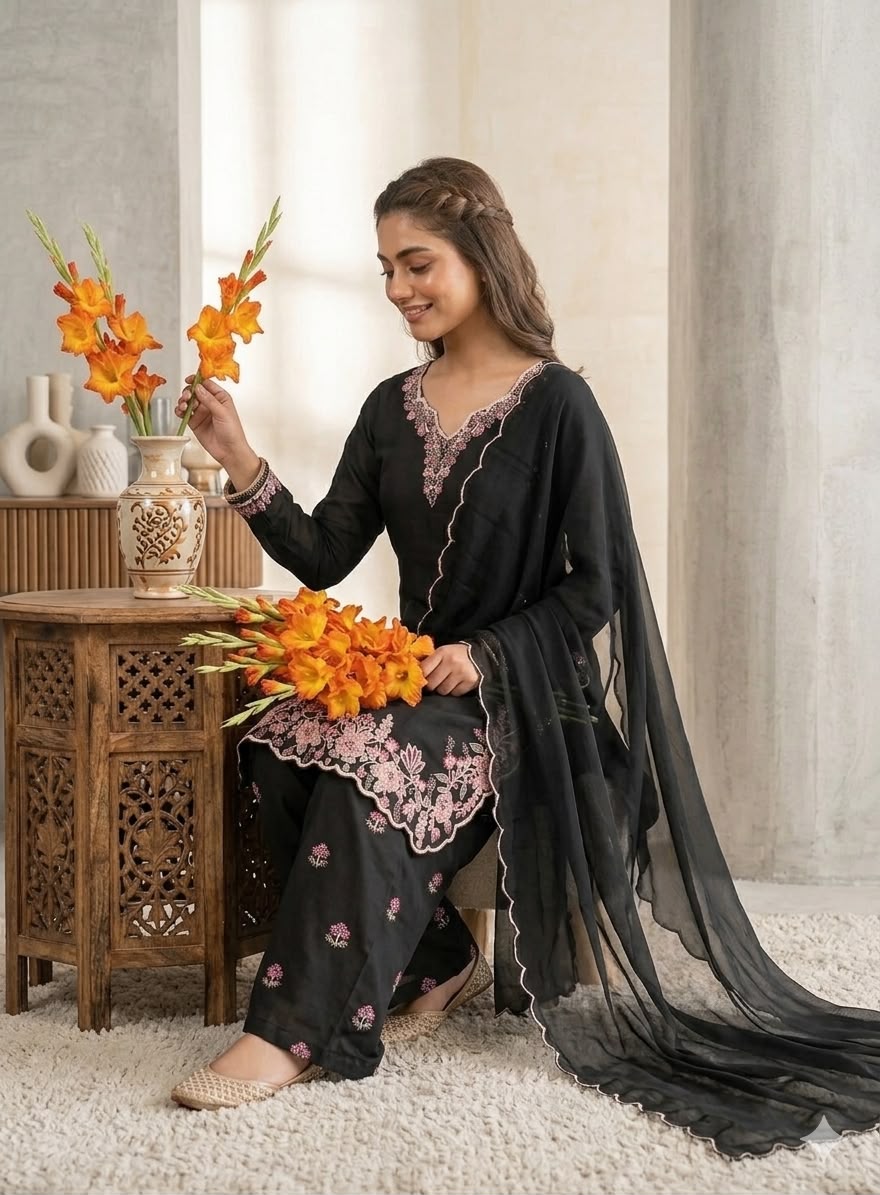 ND 5067 Black Vichitra Silk Salwar Suit with Embroidery Work. Wedding, Party, Festive, Events, Grab it for ₹2399. Delivery 4-6 Working Days. Shop now. | Jump Suits, Salwar suit, Casual Suits, Creative suits, Designer Suits, Palazzo Suits, Party Wear Suits, Patiala Suits, Straight Suits