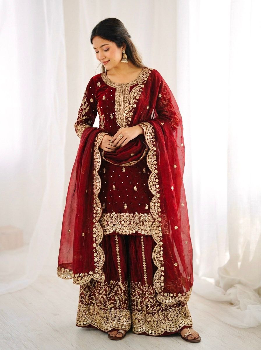 ZSR 3167 Maroon Fendy Silk Salwar Suitwith Embroidery Work & Lace Work. Now at just ₹2149. Delivery 4-6 Working Days. Shop now. | Jump Suits, Salwar suit, Casual Suits, Creative suits, Designer Suits, Palazzo Suits, Party Wear Suits, Patiala Suits, Straight Suits