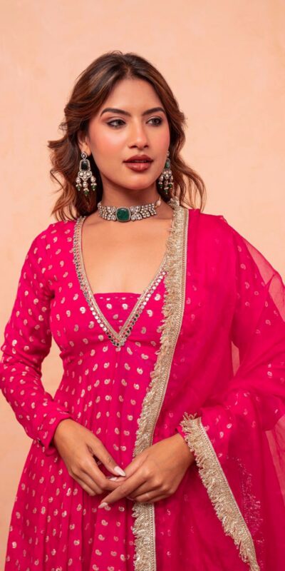 ZSR 3173 Pink Chanderi Jacquard Butti Salwar Suit with Mirror Work & Lace Work. Festive Deal ₹2049. Delivery 4-6 Working Days. Shop now. | Jump Suits, Salwar suit, Casual Suits, Creative suits, Designer Suits, Palazzo Suits, Party Wear Suits, Patiala Suits, Straight Suits