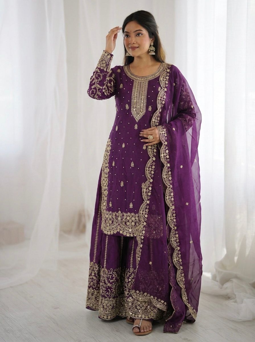 ZSR 3167 Purple Fendy Silk Salwar Suitwith Embroidery Work & Lace Work. Now at just ₹2149. Delivery 4-6 Working Days. Shop now. | Jump Suits, Salwar suit, Casual Suits, Creative suits, Designer Suits, Palazzo Suits, Party Wear Suits, Patiala Suits, Straight Suits