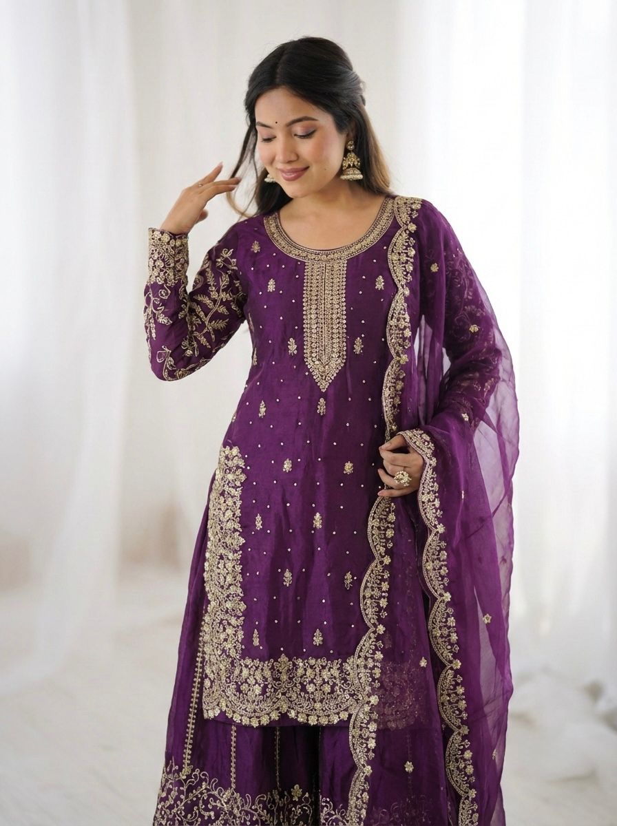 ZSR 3167 Purple Fendy Silk Salwar Suitwith Embroidery Work & Lace Work. Now at just ₹2149. Delivery 4-6 Working Days. Shop now. | Jump Suits, Salwar suit, Casual Suits, Creative suits, Designer Suits, Palazzo Suits, Party Wear Suits, Patiala Suits, Straight Suits