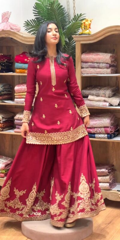 Super Red Natural Crap Embroider Work Salwar Suit | Jump Suits, Salwar suit, Casual Suits, Creative suits, Designer Suits, Palazzo Suits, Party Wear Suits, Patiala Suits, Straight Suits