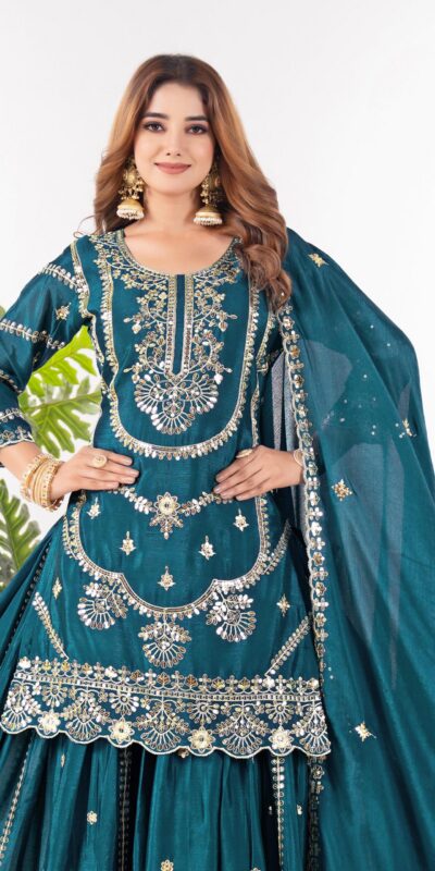 Teal Chinon Silk Embroider Lace Work Salwar Suit | Jump Suits, Salwar suit, Casual Suits, Creative suits, Designer Suits, Palazzo Suits, Party Wear Suits, Patiala Suits, Straight Suits