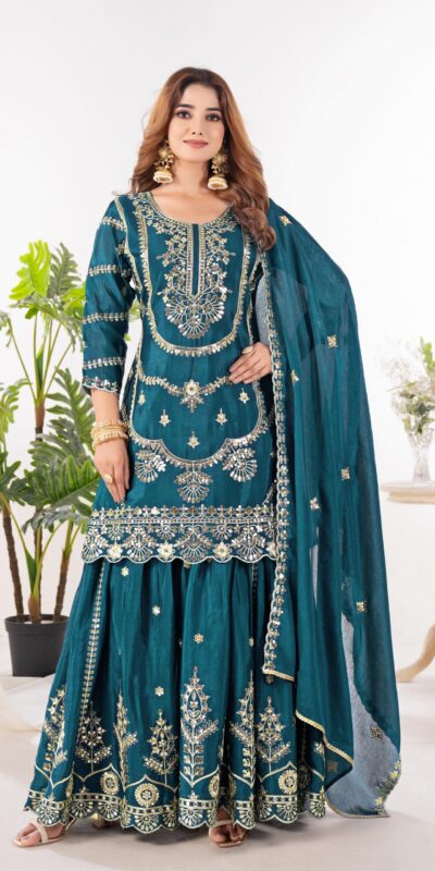 Teal Chinon Silk Embroider Lace Work Salwar Suit | Jump Suits, Salwar suit, Casual Suits, Creative suits, Designer Suits, Palazzo Suits, Party Wear Suits, Patiala Suits, Straight Suits