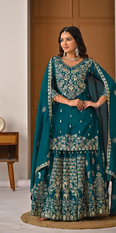 Teal Chinon Silk Embroidery Zari Work Lehenga Choli | Lehenga, Bollywood Lehenga, Creative Lehenga, Designer Lehenga, Embroidered Lehenga, Party Wear Lehenga