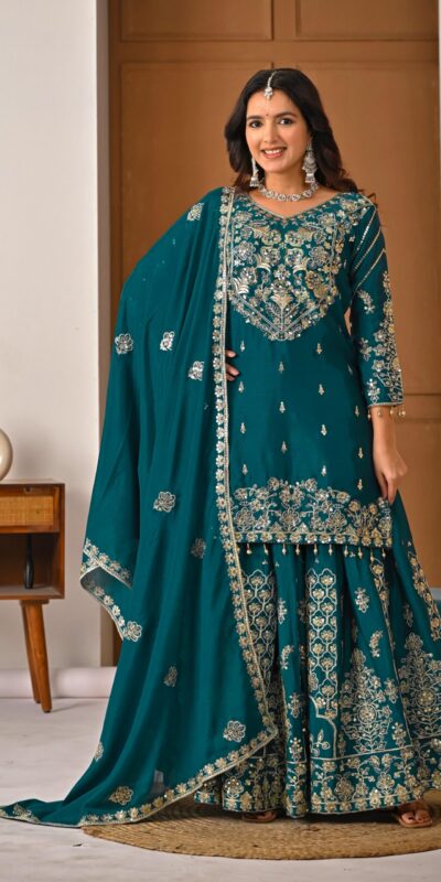 Teal Chinon Silk Embroidery Zari Work Lehenga Choli | Lehenga, Bollywood Lehenga, Creative Lehenga, Designer Lehenga, Embroidered Lehenga, Party Wear Lehenga