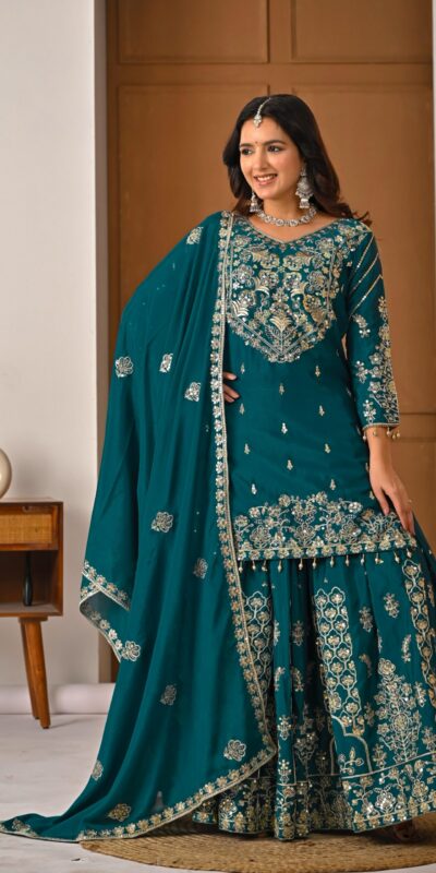 Teal Chinon Silk Embroidery Zari Work Lehenga Choli | Lehenga, Bollywood Lehenga, Creative Lehenga, Designer Lehenga, Embroidered Lehenga, Party Wear Lehenga