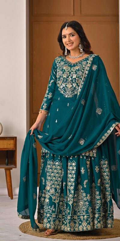 Teal Chinon Silk Embroidery Zari Work Lehenga Choli | Lehenga, Bollywood Lehenga, Creative Lehenga, Designer Lehenga, Embroidered Lehenga, Party Wear Lehenga