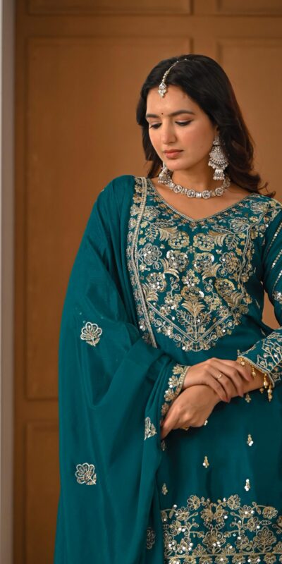 Teal Chinon Silk Embroidery Zari Work Lehenga Choli | Lehenga, Bollywood Lehenga, Creative Lehenga, Designer Lehenga, Embroidered Lehenga, Party Wear Lehenga