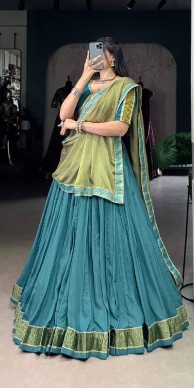 Teal Pure Rayon Zari Lace Work Lehenga Choli | Lehenga, Bollywood Lehenga, Creative Lehenga, Designer Lehenga, Embroidered Lehenga, Party Wear Lehenga