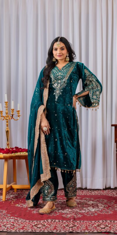 Teal Viscose Velvet Embroidery Salwar Suit | Jump Suits, Salwar suit, Casual Suits, Creative suits, Designer Suits, Palazzo Suits, Party Wear Suits, Patiala Suits, Straight Suits