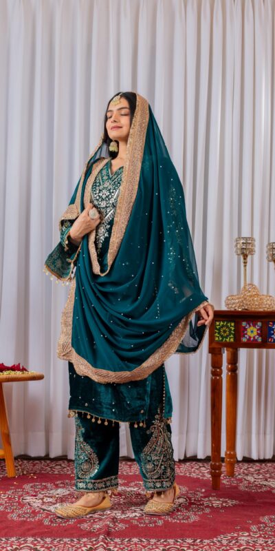 Teal Viscose Velvet Embroidery Salwar Suit | Jump Suits, Salwar suit, Casual Suits, Creative suits, Designer Suits, Palazzo Suits, Party Wear Suits, Patiala Suits, Straight Suits