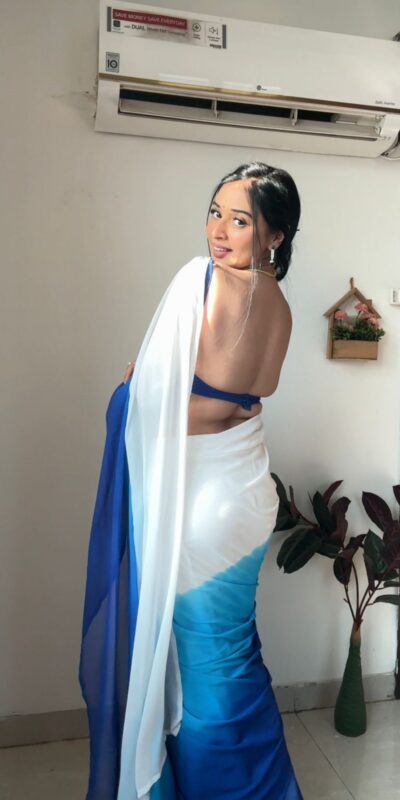 White And Blue Soft Georgette Silk Ready To Wear Saree | Sarees, Bollywood Sarees, Creative Sarees, Designer Sarees, Embroidered Sarees, Ethnic Saree, Modern Digital sarees, Party Wear Sarees