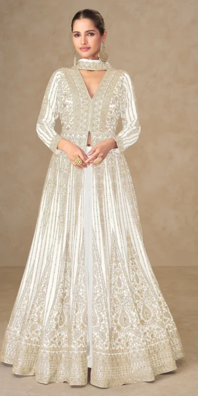 White Chinon Silk Embroider Work Salwar Suit | Jump Suits, Salwar suit, Casual Suits, Creative suits, Designer Suits, Palazzo Suits, Party Wear Suits, Patiala Suits, Straight Suits