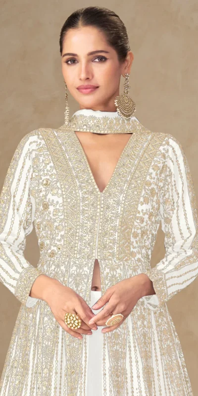 White Chinon Silk Embroider Work Salwar Suit | Jump Suits, Salwar suit, Casual Suits, Creative suits, Designer Suits, Palazzo Suits, Party Wear Suits, Patiala Suits, Straight Suits