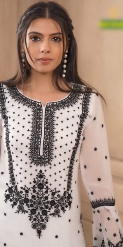 White Fox Georgette With Embroidery Salwar Suit | Jump Suits, Salwar suit, Casual Suits, Creative suits, Designer Suits, Palazzo Suits, Party Wear Suits, Patiala Suits, Straight Suits