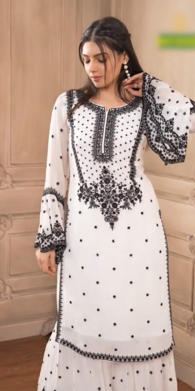 White Fox Georgette With Embroidery Salwar Suit | Jump Suits, Salwar suit, Casual Suits, Creative suits, Designer Suits, Palazzo Suits, Party Wear Suits, Patiala Suits, Straight Suits