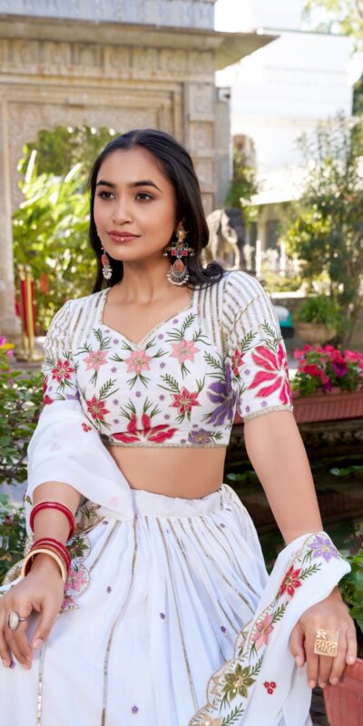 White Georgette Sequins Work Lehenga Choli | Lehenga, Bollywood Lehenga, Creative Lehenga, Designer Lehenga, Embroidered Lehenga, Party Wear Lehenga