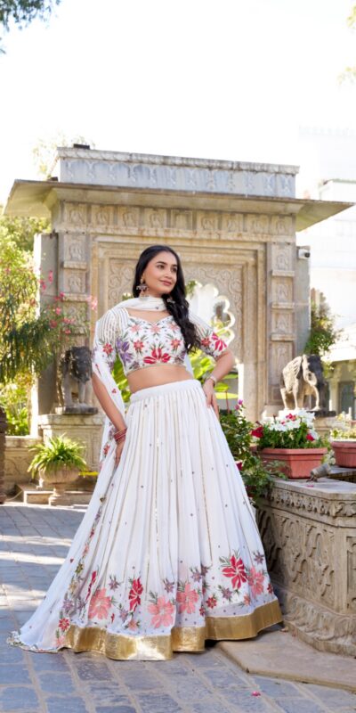 White Georgette Sequins Work Lehenga Choli | Lehenga, Bollywood Lehenga, Creative Lehenga, Designer Lehenga, Embroidered Lehenga, Party Wear Lehenga