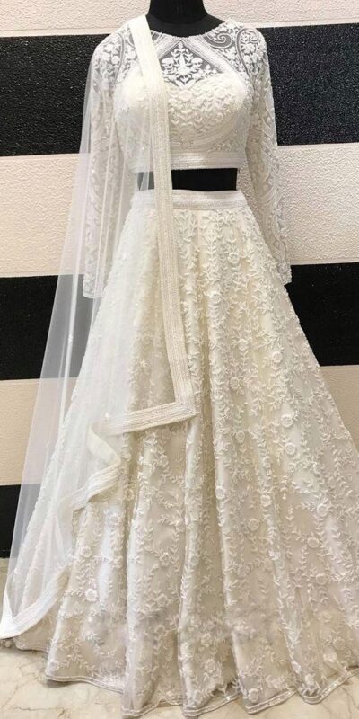 White Georgette with embroidery Lehenga Choli | Lehenga, Bollywood Lehenga, Creative Lehenga, Designer Lehenga, Embroidered Lehenga, Party Wear Lehenga