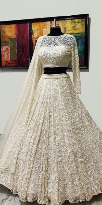 White Georgette with embroidery Lehenga Choli | Lehenga, Bollywood Lehenga, Creative Lehenga, Designer Lehenga, Embroidered Lehenga, Party Wear Lehenga