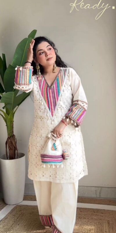White Khadi Cotton Thread Work Salwar Suit | Jump Suits, Tops & Bottoms, Track Suits, Salwar suit, Casual Suits, Creative suits, Designer Suits, Palazzo Suits, Party Wear Suits, Patiala Suits, Straight Suits, Trendy Wear