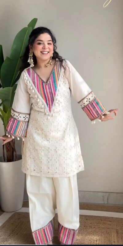 White Khadi Cotton Thread Work Salwar Suit | Jump Suits, Tops & Bottoms, Track Suits, Salwar suit, Casual Suits, Creative suits, Designer Suits, Palazzo Suits, Party Wear Suits, Patiala Suits, Straight Suits, Trendy Wear