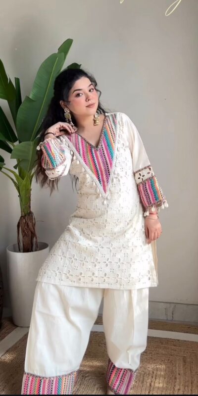 White Khadi Cotton Thread Work Salwar Suit | Jump Suits, Tops & Bottoms, Track Suits, Salwar suit, Casual Suits, Creative suits, Designer Suits, Palazzo Suits, Party Wear Suits, Patiala Suits, Straight Suits, Trendy Wear