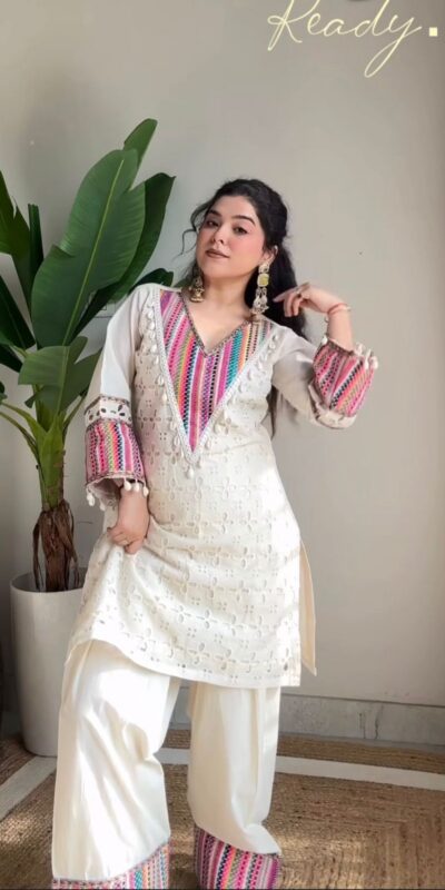 White Khadi Cotton Thread Work Salwar Suit | Jump Suits, Tops & Bottoms, Track Suits, Salwar suit, Casual Suits, Creative suits, Designer Suits, Palazzo Suits, Party Wear Suits, Patiala Suits, Straight Suits, Trendy Wear