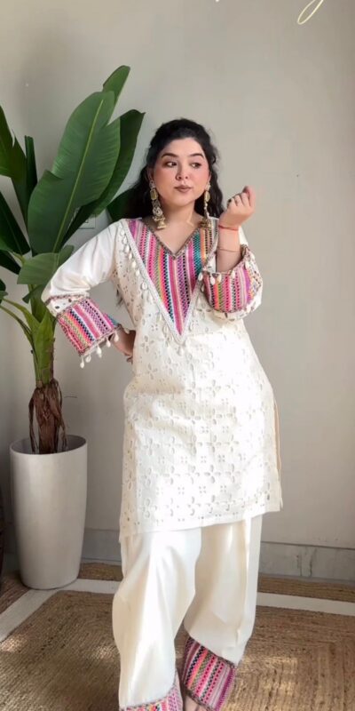 White Khadi Cotton Thread Work Salwar Suit | Jump Suits, Tops & Bottoms, Track Suits, Salwar suit, Casual Suits, Creative suits, Designer Suits, Palazzo Suits, Party Wear Suits, Patiala Suits, Straight Suits, Trendy Wear
