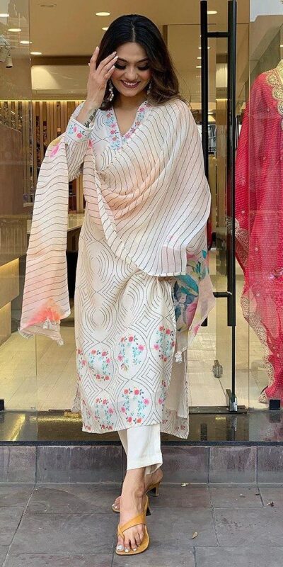 White Maslin Digital Printed Salwar Suit | Jump Suits, Salwar suit, Casual Suits, Creative suits, Designer Suits, Palazzo Suits, Party Wear Suits, Patiala Suits, Straight Suits