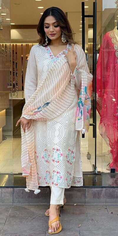 White Maslin Digital Printed Salwar Suit | Jump Suits, Salwar suit, Casual Suits, Creative suits, Designer Suits, Palazzo Suits, Party Wear Suits, Patiala Suits, Straight Suits