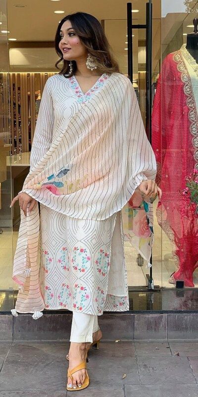White Maslin Digital Printed Salwar Suit | Jump Suits, Salwar suit, Casual Suits, Creative suits, Designer Suits, Palazzo Suits, Party Wear Suits, Patiala Suits, Straight Suits