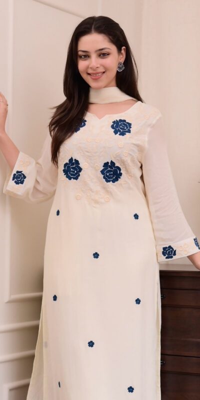 White Roman Silk Embroidery Salwar Suit | Jump Suits, Tops & Bottoms, Track Suits, Salwar suit, Casual Suits, Creative suits, Designer Suits, Palazzo Suits, Party Wear Suits, Patiala Suits, Straight Suits, Trendy Wear