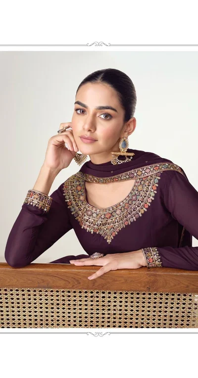 Wine Blooming Georgette Embroidery Work Salwar Suit | Jump Suits, Salwar suit, Casual Suits, Creative suits, Designer Suits, Palazzo Suits, Party Wear Suits, Patiala Suits, Straight Suits